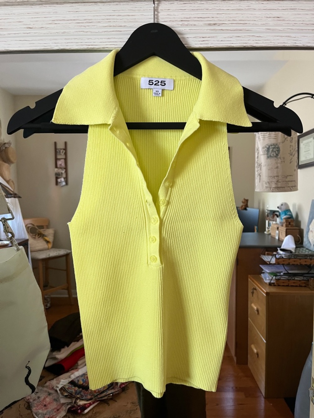 525 America Sleeveless Ribbed Polo Tank in Yellow